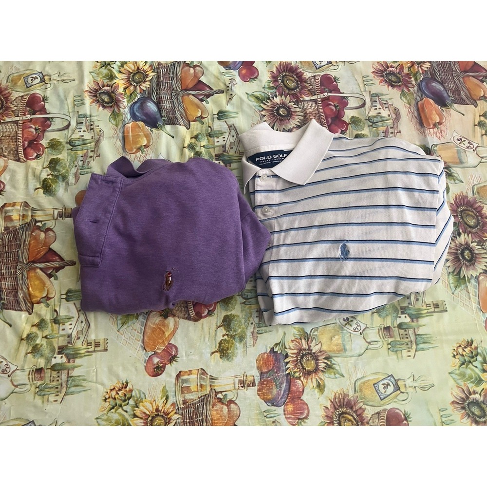 Polo Ralph Lauren Pima Soft Touch Polo Shirt Mens Xl Purple White LOT OF 2
